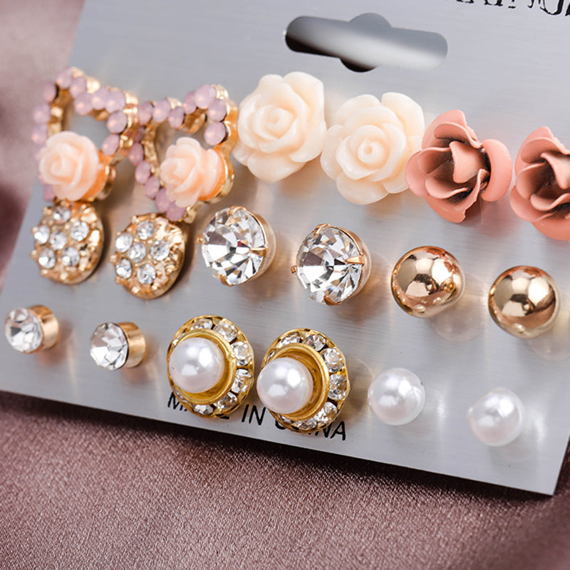 Rose Pearl Multi Element Earring Set