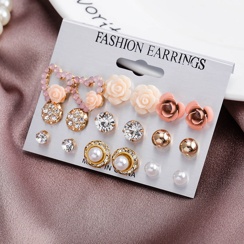 Rose Pearl Multi Element Earring Set