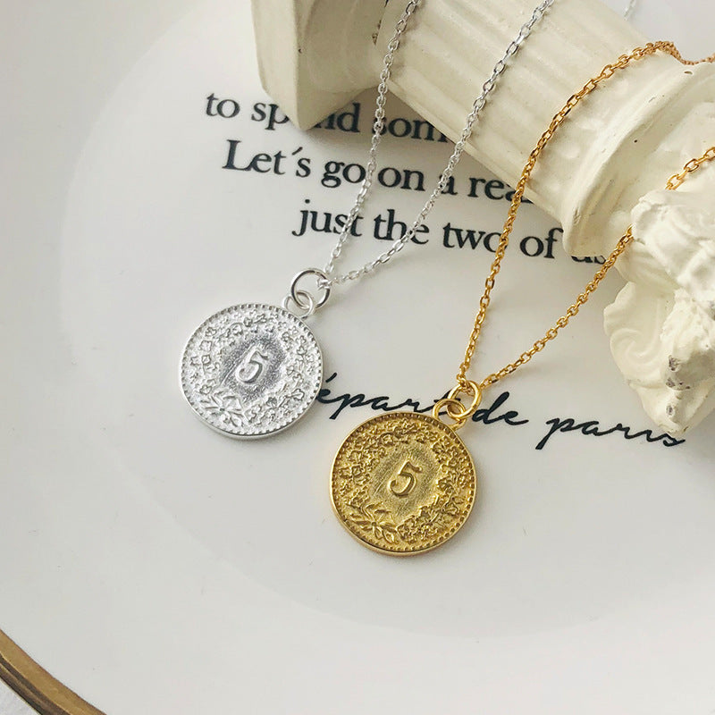 S925 Silver vintage round coin Necklace