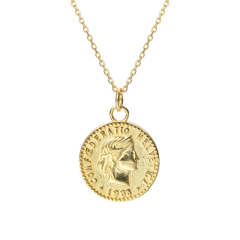 S925 Silver vintage round coin Necklace