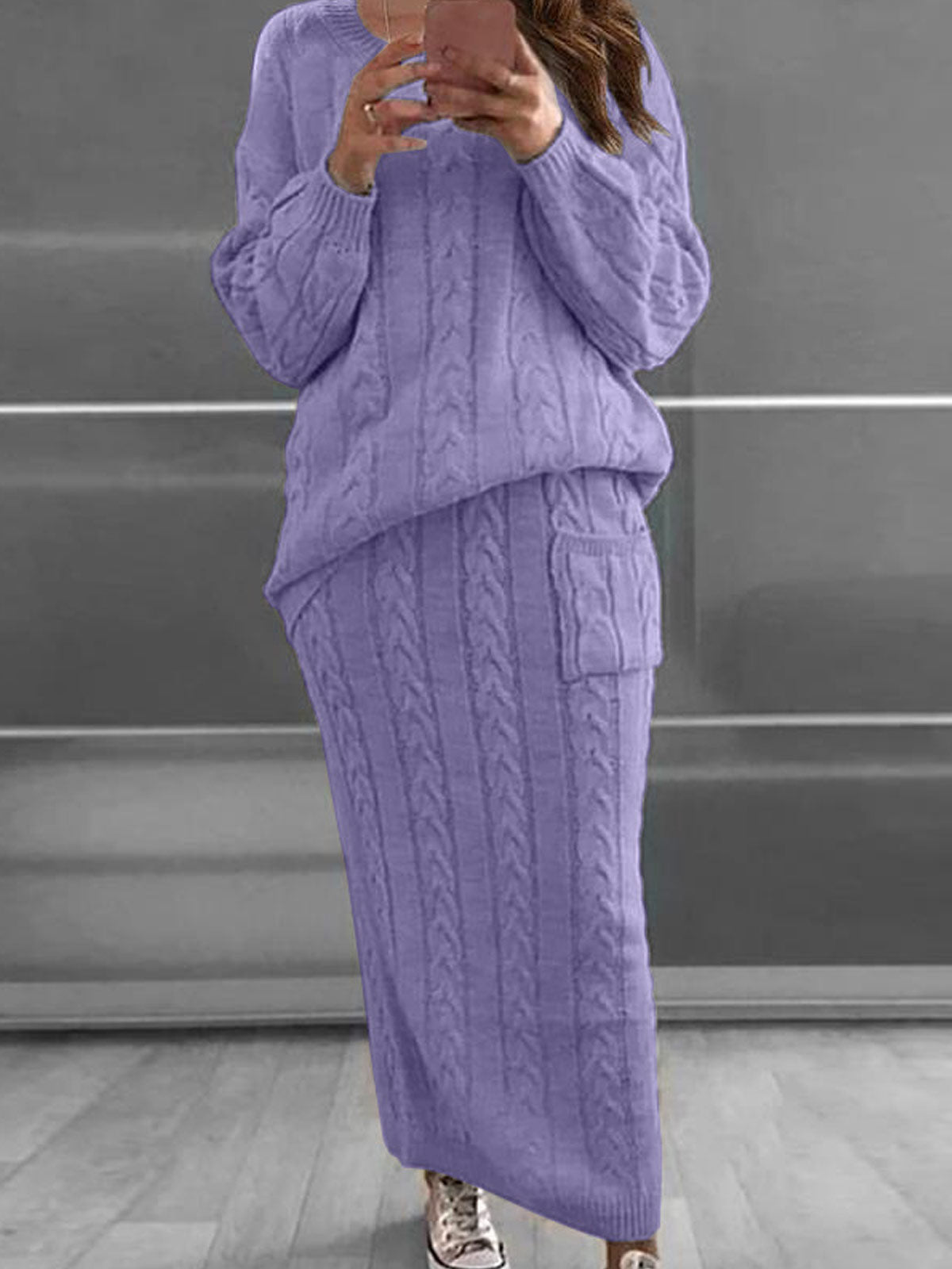 Chunky Cable Knit Long Sweater Sets