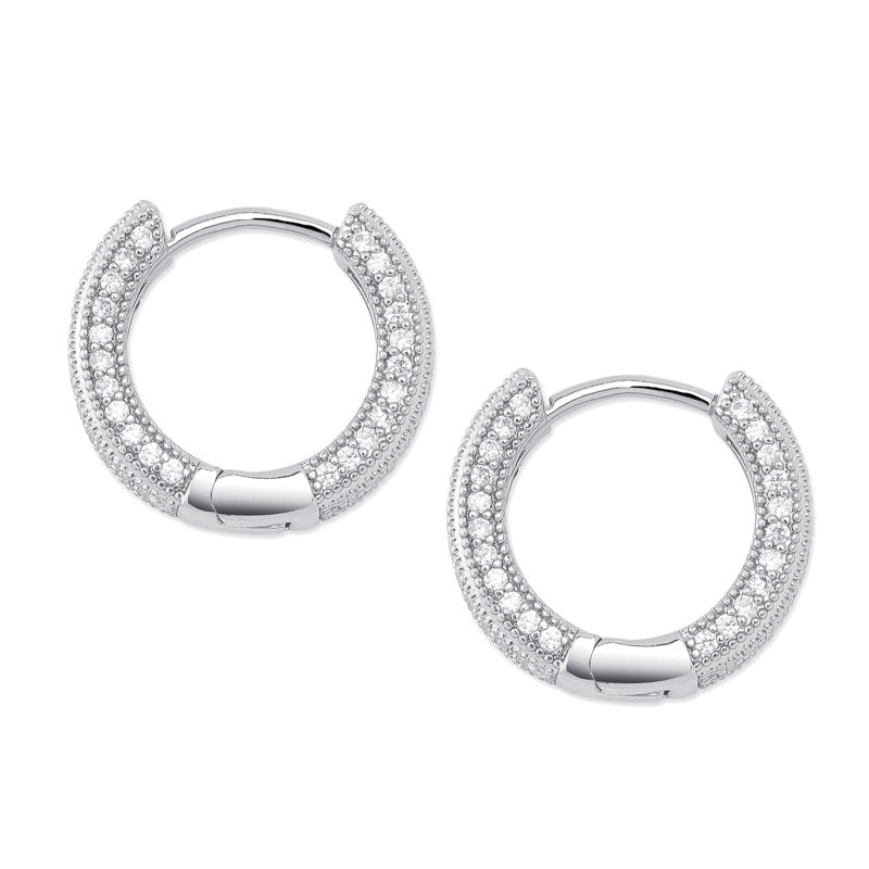 925 Sterling Silver Cz Hoop Earrings