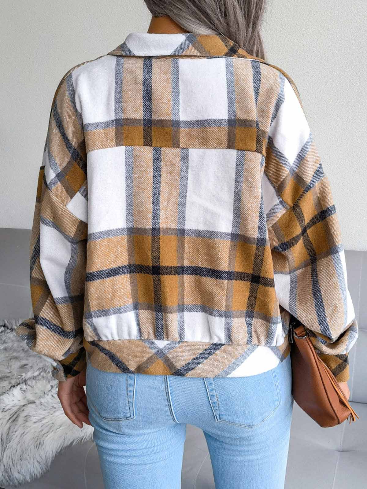 Plaid Lantern Long Sleeve Jacket