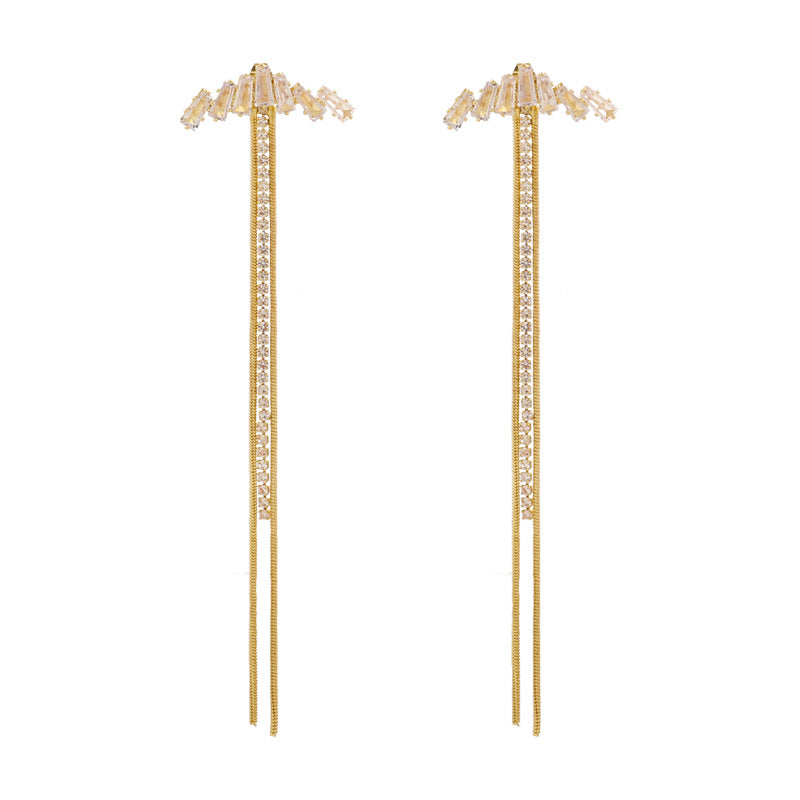 Zircon Tassel Long Earrings