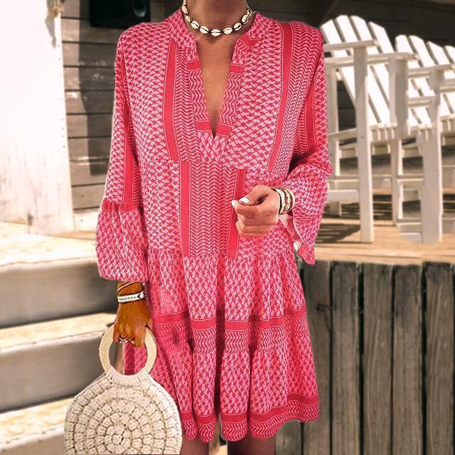 Bohemian Ruffle Sleeve V-neck Dress