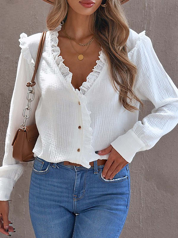 Lace Ruffle Edge Long Sleeved Blouse