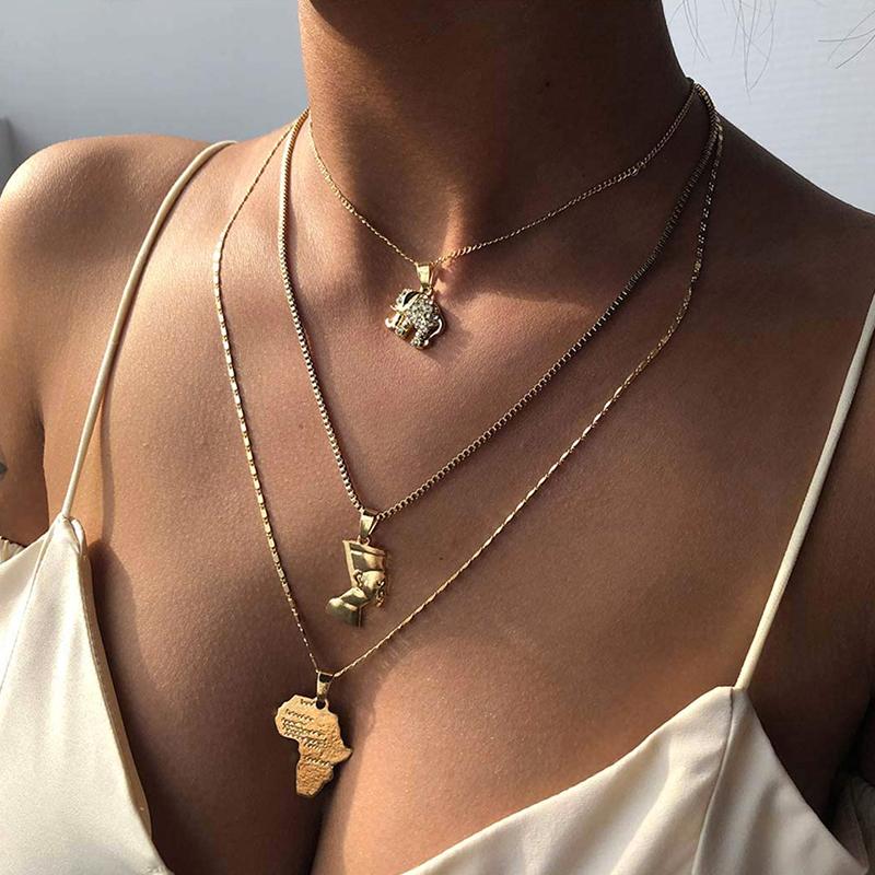 Elephone African People Map Necklace