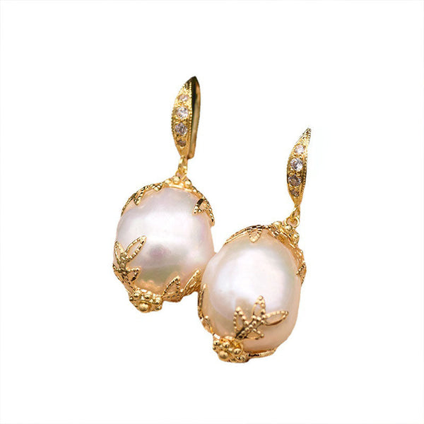 S925 Silver Natural Baroque Pearl Earrings