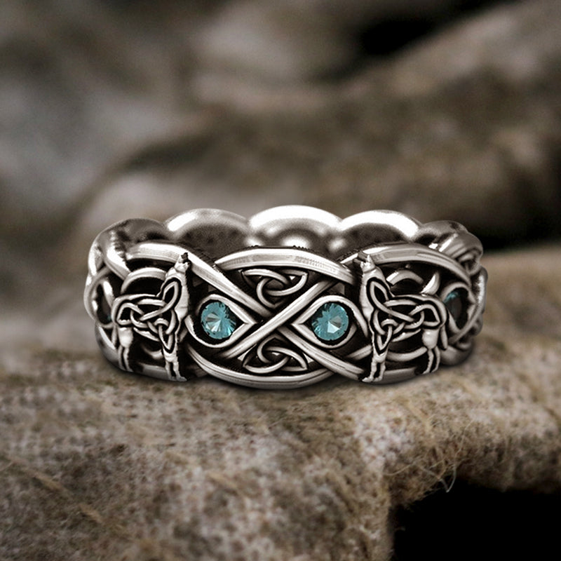 CELTIC WOLF Sapphire Stainless Steel Men's Ring