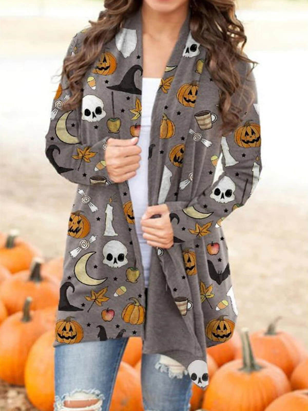 Halloween Pumpkin Print Versatile Cardigan