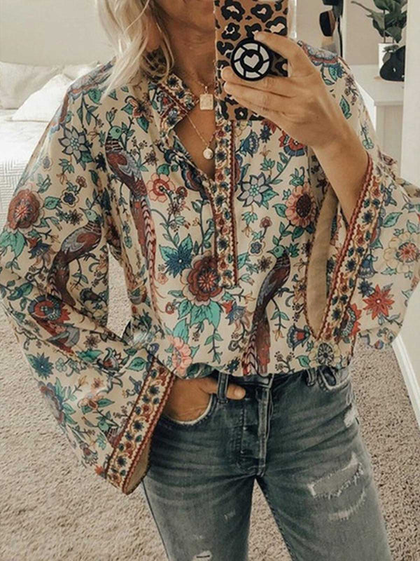 Boho Floral Print Blouses Shirts