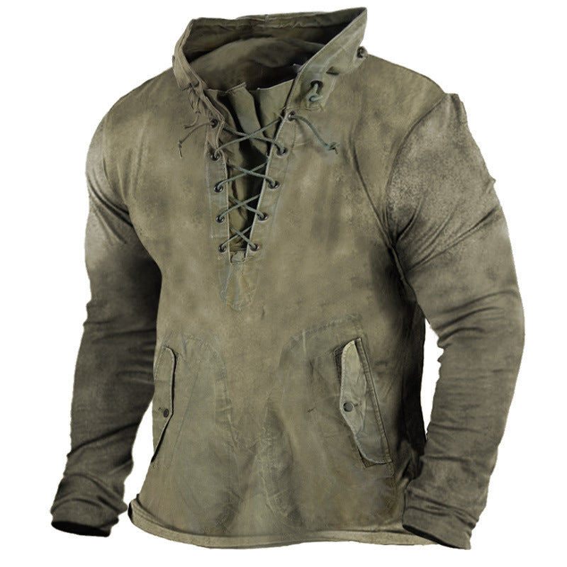 Retro Solid Color Outdoor Henley Tactical Sweatshirt