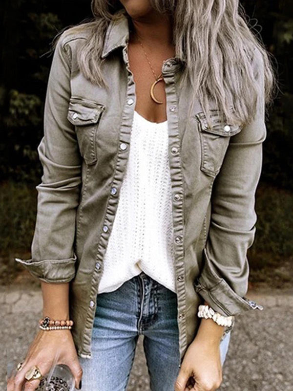 Long Sleeve Button Down Denim Shirt