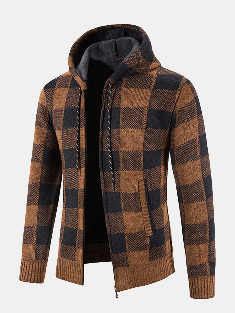 Plaid Zip Up Hooded Sweater