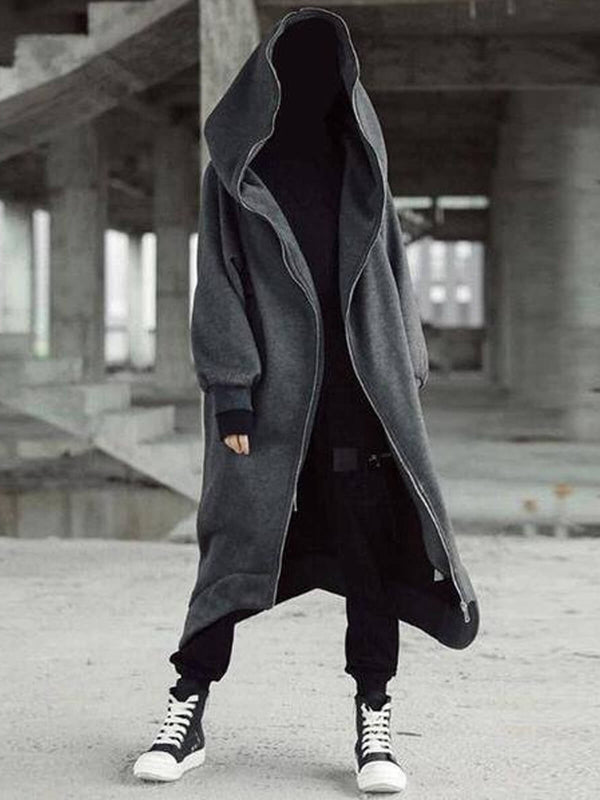 Unisex Long Sleeve Hooded Long Coat