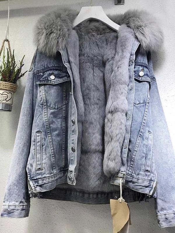 Thickened Fur Collar Denim Jacket