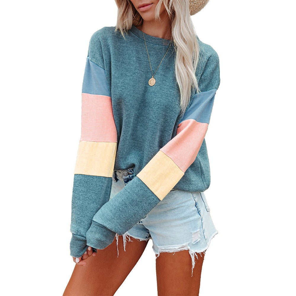 Contrast Color Pullover Sweatshirt