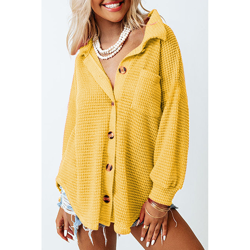 Waffle Knit Casual Shirt Cardigan