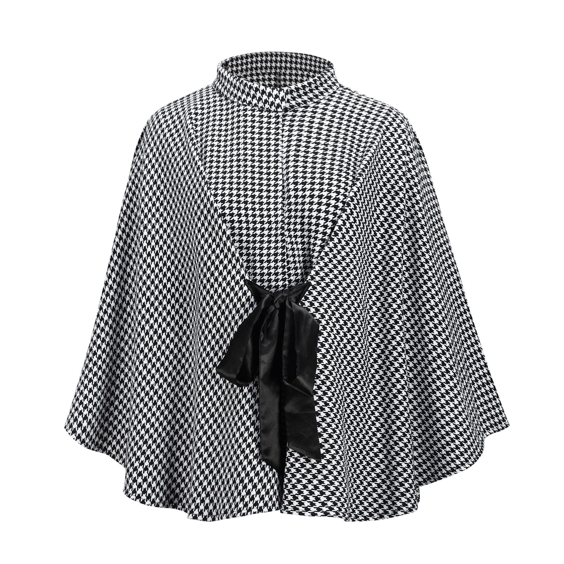 Houndstooth High Neck Cape Coat