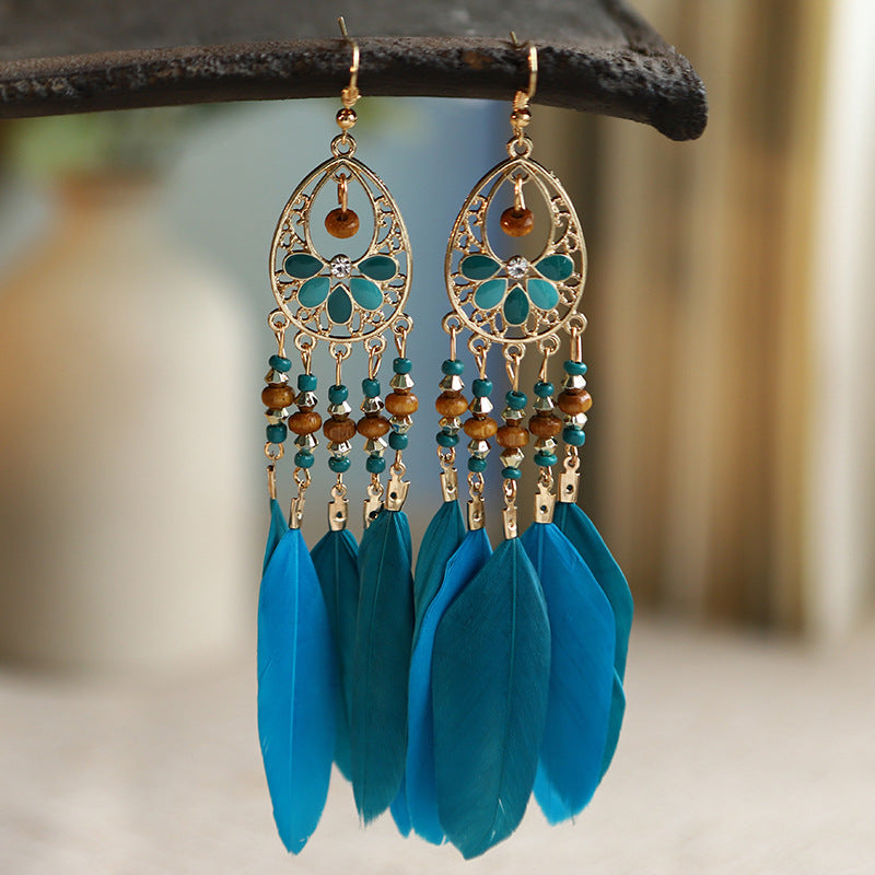 Seed Bead Feather Earrings