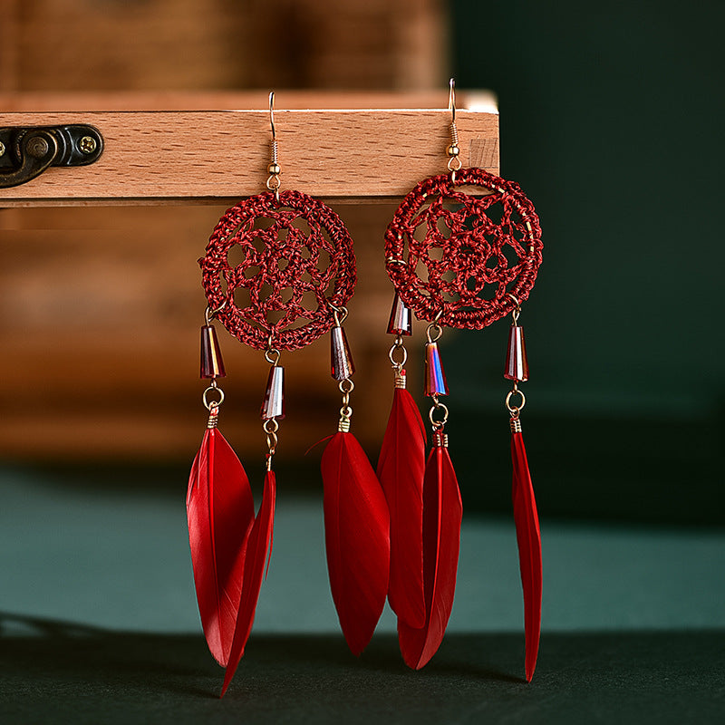 Seed Bead Feather Earrings