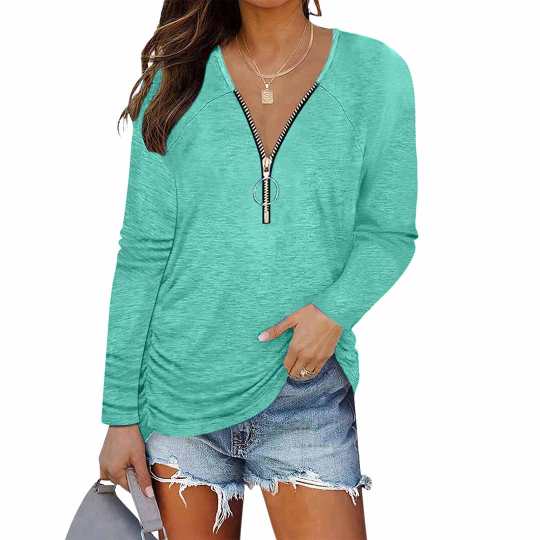 Half-Zip Casual Long Sleeve T-Shirt Top