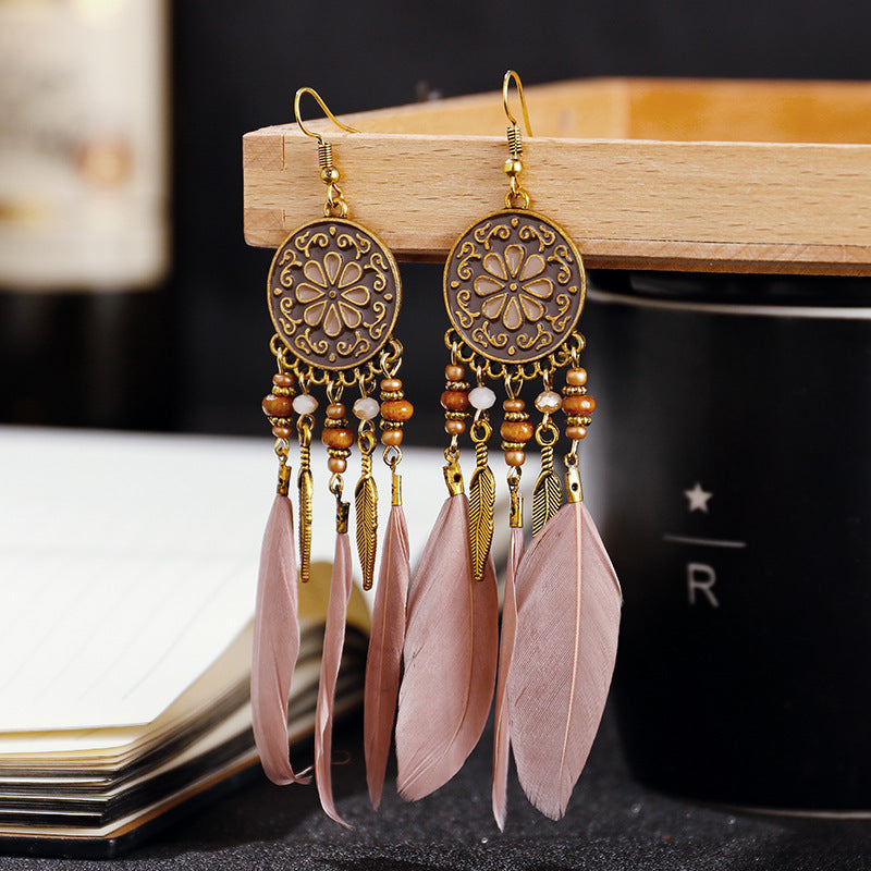 Seed Bead Feather Earrings