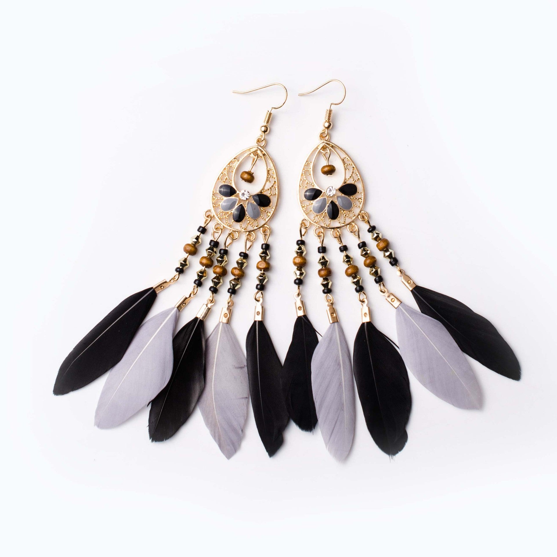 Seed Bead Feather Earrings