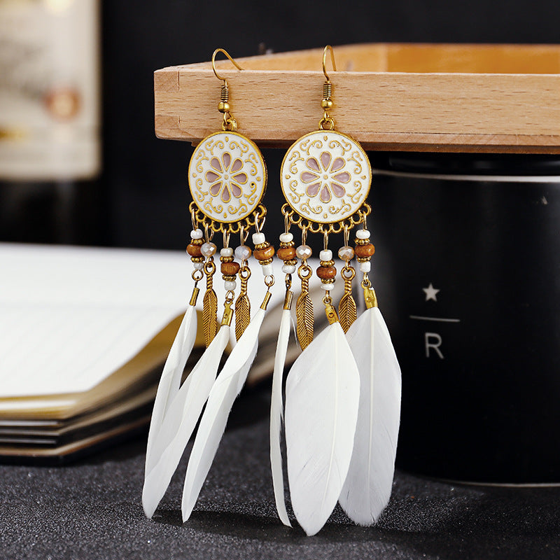 Seed Bead Feather Earrings