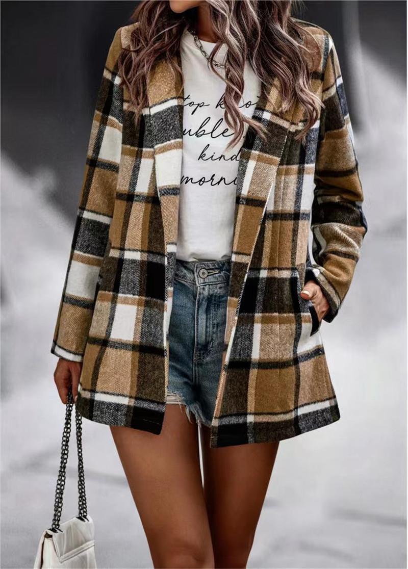 Women Lapel Loose Thicken Plaid Shirt