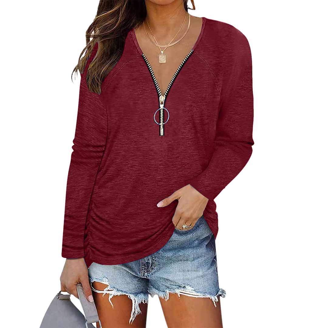 Half-Zip Casual Long Sleeve T-Shirt Top