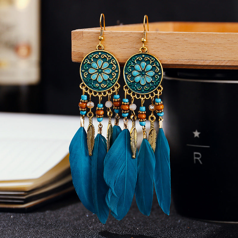 Seed Bead Feather Earrings