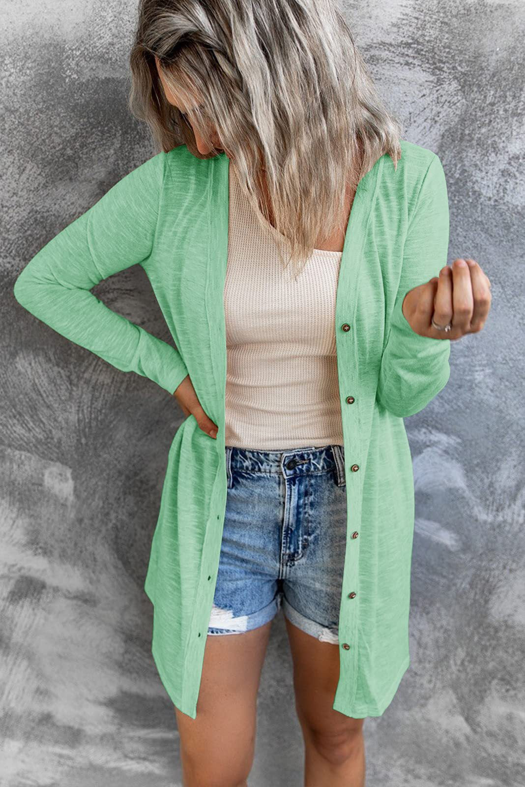 Button Solid Casual Cardigan