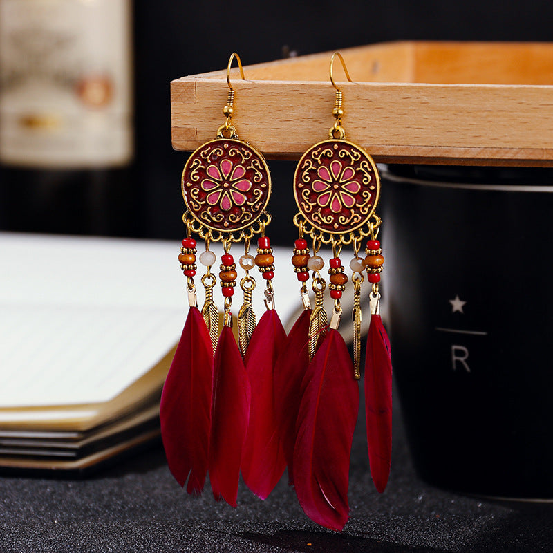 Seed Bead Feather Earrings