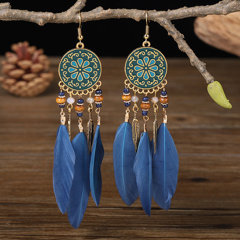 Seed Bead Feather Earrings