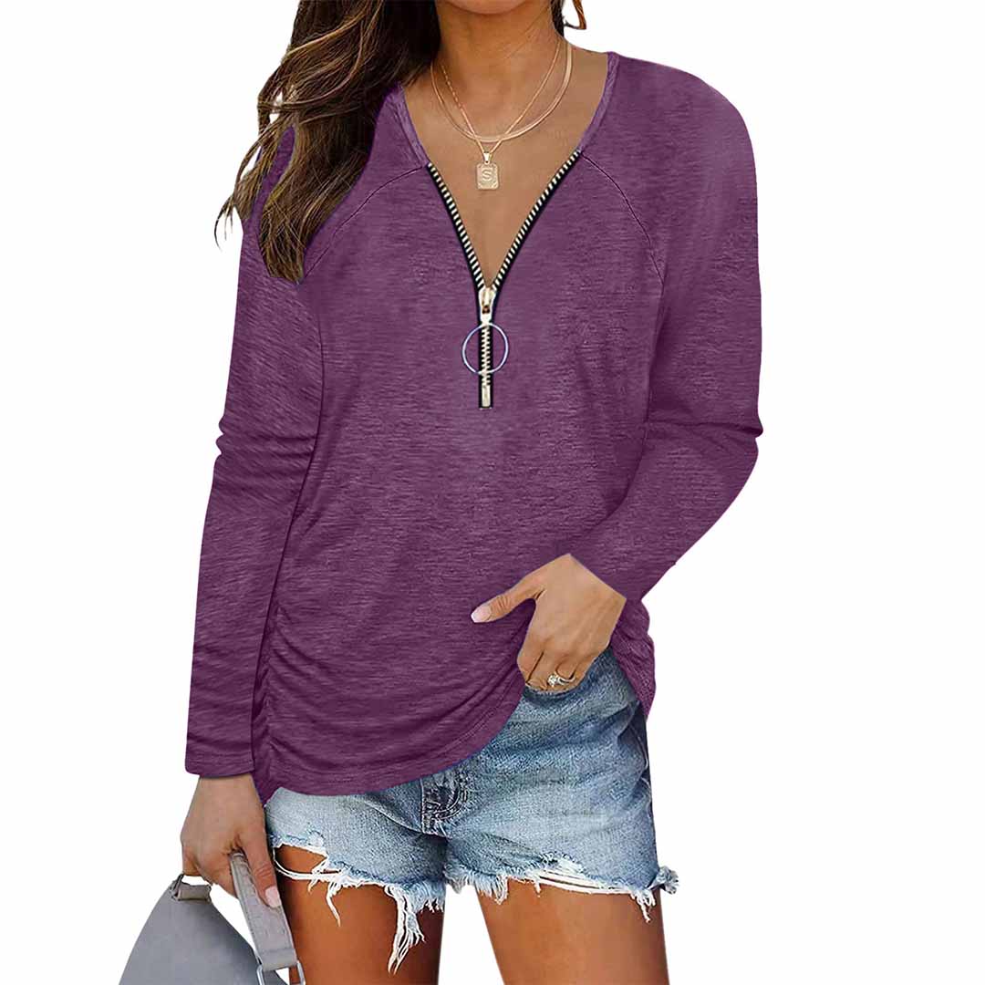 Half-Zip Casual Long Sleeve T-Shirt Top