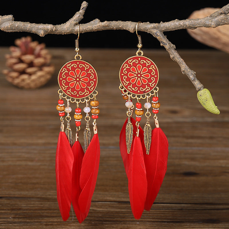 Seed Bead Feather Earrings