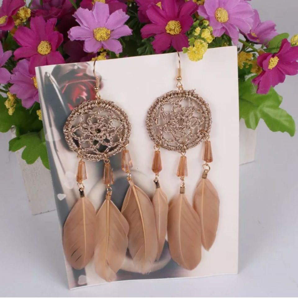 Seed Bead Feather Earrings