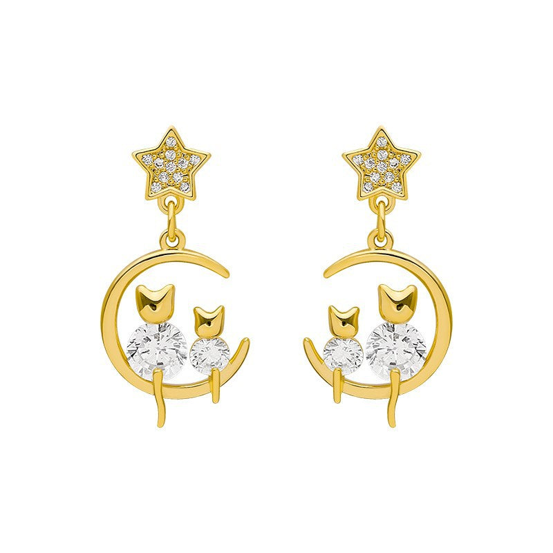 Cats On Moon Earrings