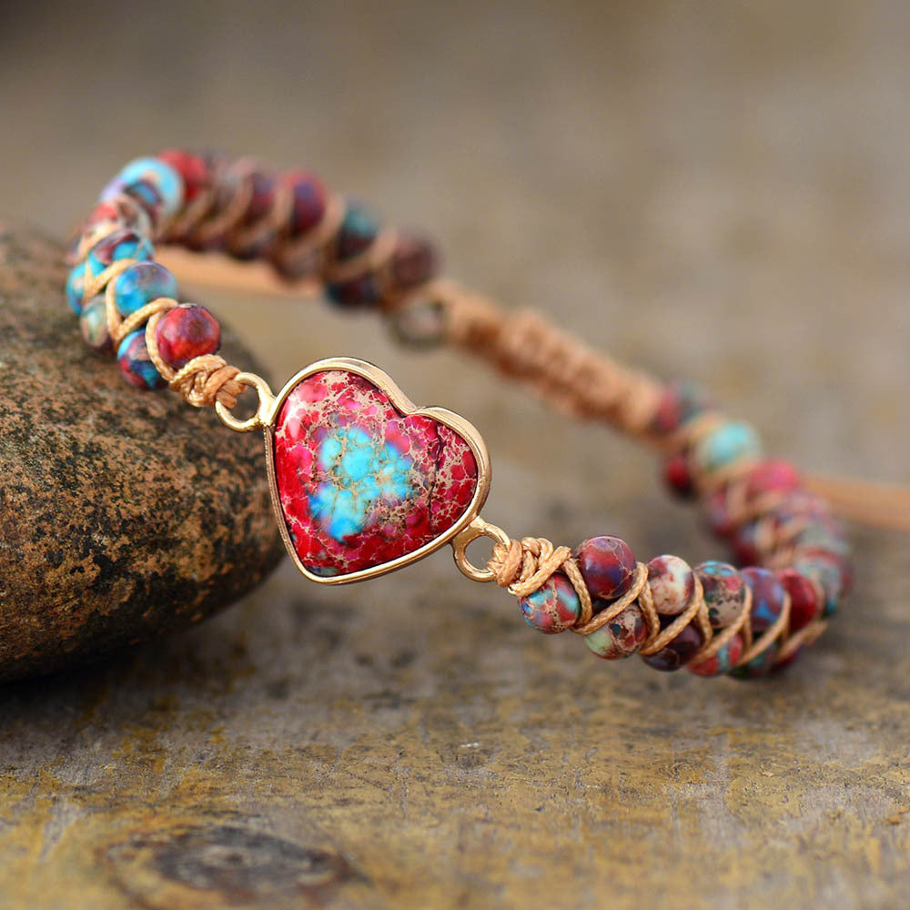 Galaxy Sea Sediment Stone  Heart Bracelet