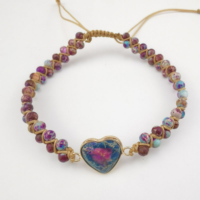 Galaxy Sea Sediment Stone  Heart Bracelet