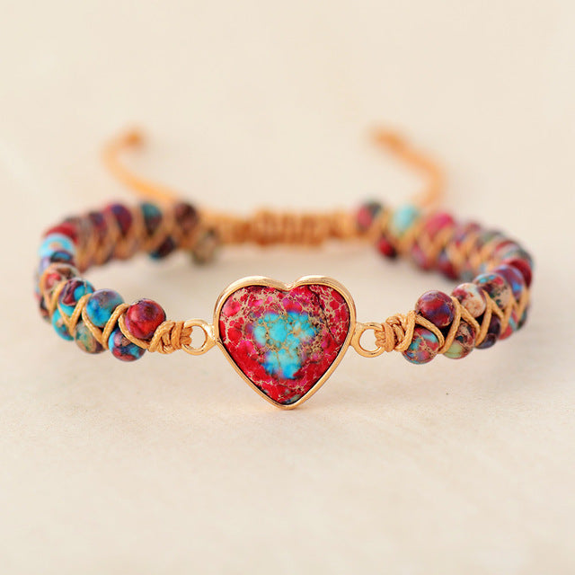 Galaxy Sea Sediment Stone  Heart Bracelet