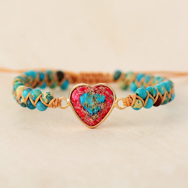 Galaxy Sea Sediment Stone  Heart Bracelet