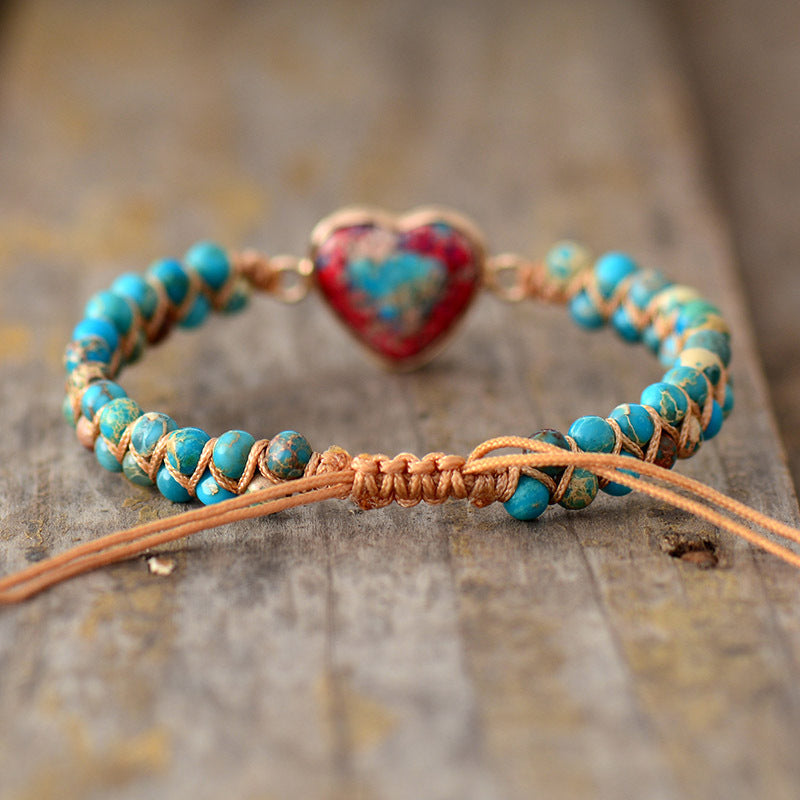 Galaxy Sea Sediment Stone  Heart Bracelet