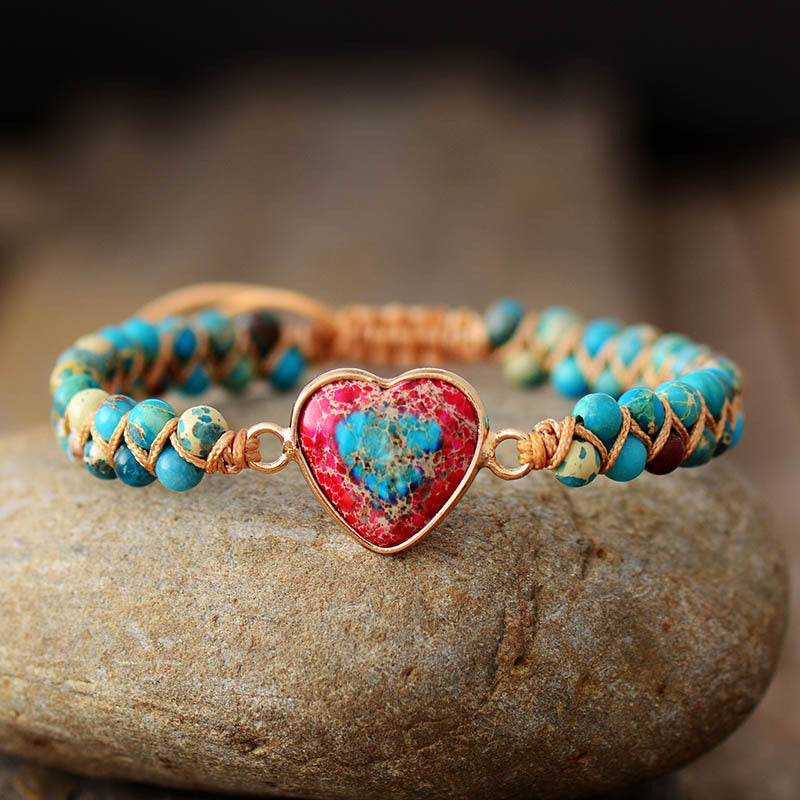 Galaxy Sea Sediment Stone  Heart Bracelet