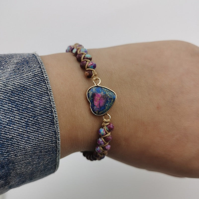 Galaxy Sea Sediment Stone  Heart Bracelet