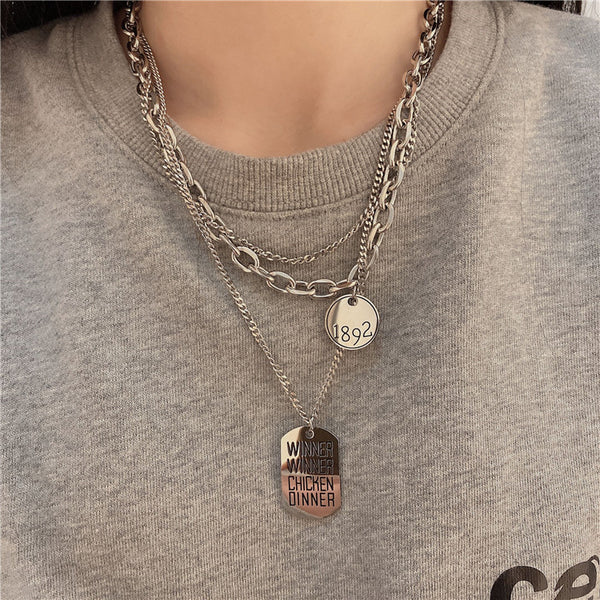 Multilayer stacked round and square brand Necklace