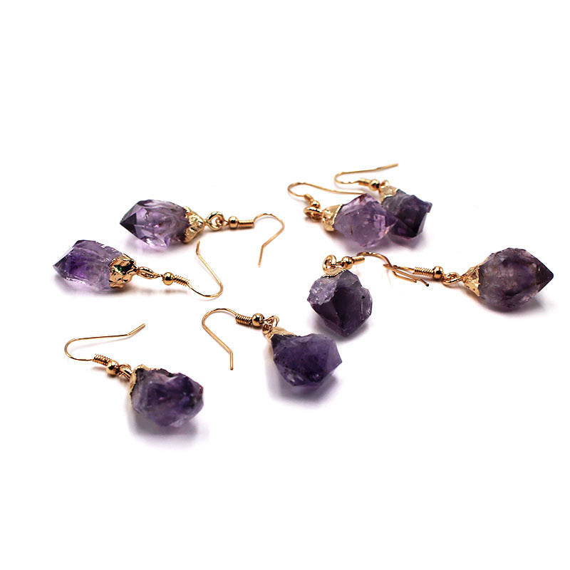 Natural Raw Amethyst Dangling Earrings