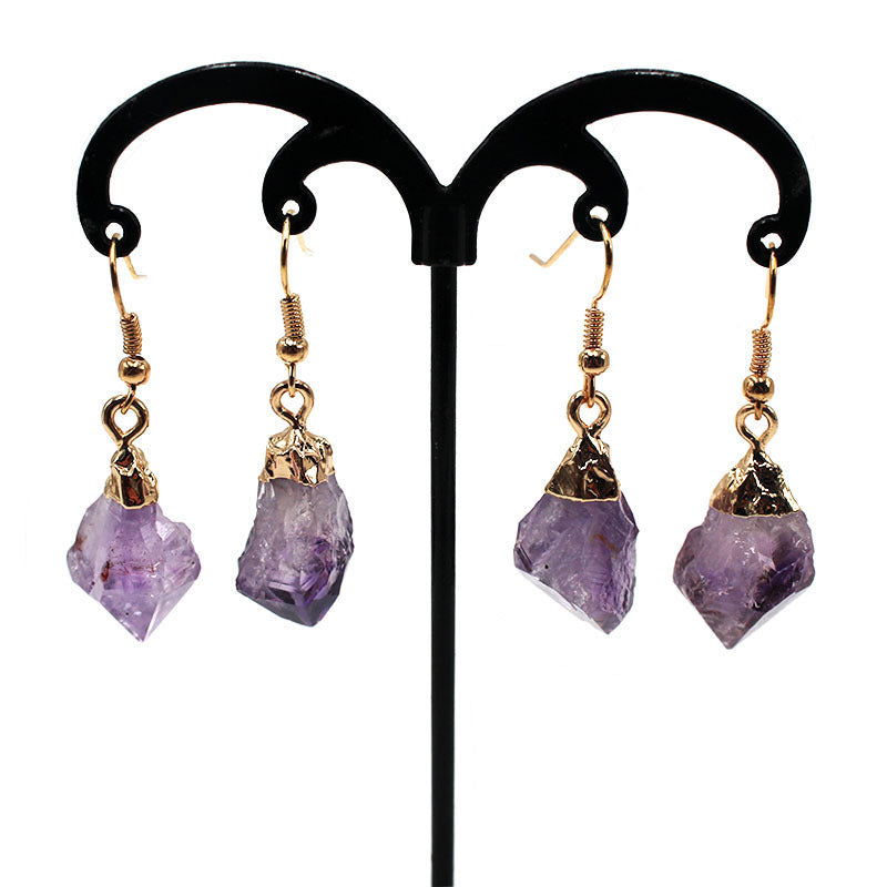 Natural Raw Amethyst Dangling Earrings