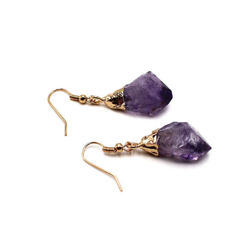 Natural Raw Amethyst Dangling Earrings